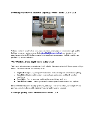 Powering Projects with Premium Lighting Towers