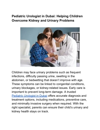 Pediatric Urologist in Dubai_ Helping Children Overcome Kidney and Urinary Problems