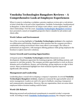 Vmoksha Technologies Bangalore Reviews – A Comprehensive Look at Employee Experiences