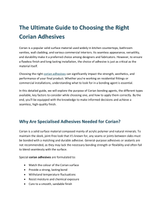 The Ultimate Guide to Choosing the Right Corian Adhesives