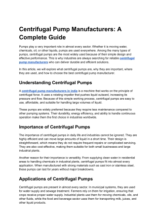 Centrifugal Pump Manufacturers
