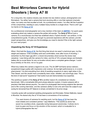 Best Mirrorless Camera for Hybrid Shooters _ Sony A7 III