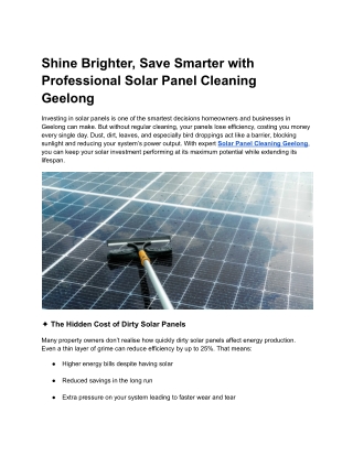 Reliable Solar Panel Cleaning Geelong – Clean & Protected