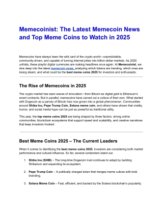 Memecoinist: The Ultimate Guide to Memecoin News and the Best Meme Coins 2025