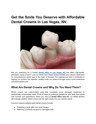 Get the Smile You Deserve with Affordable Dental Crowns in Las Vegas, NV