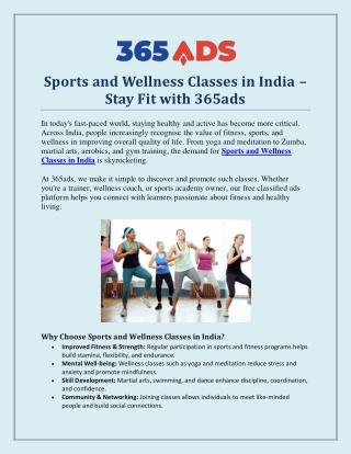 Sports and Wellness Classes in India – Stay Fit with 365ads