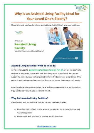 Why is an Assisted Living Facility Ideal for Your Loved One’s Elderly?