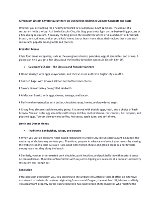 A Premium Lincoln City Restaurant for Fine Dining that Redefines Culinary Concepts and Taste