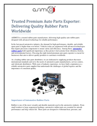 Trusted Premium Auto Parts Exporter Delivering Quality Rubber Parts Worldwide