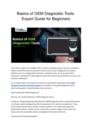 OEM Diagnostic Tools Explained: A Beginner’s Guide for Techs — Global Diagnostic