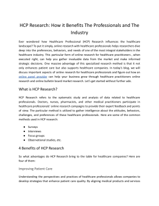 HCP Research_ How it Benefits The Professionals and The Industry