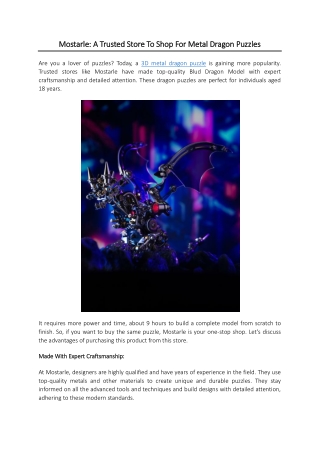 Mostarle A Trusted Store To Shop For Metal Dragon Puzzles