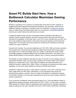 Smart PC Builds Start Here_ How a Bottleneck Calculator Maximizes Gaming Performance