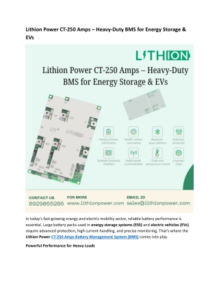 Lithion Power CT-250 Amps – Heavy-Duty BMS for Energy Storage & EVs