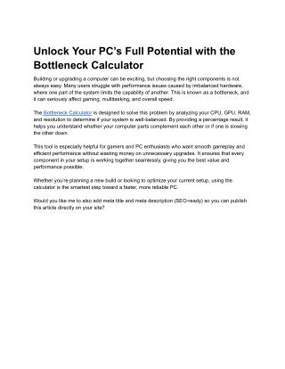 Bottle neck Calculator