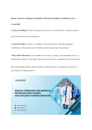 Reduce Turnover and Improve Retention with Expert Healthcare Staffing Services — VALiNTRY