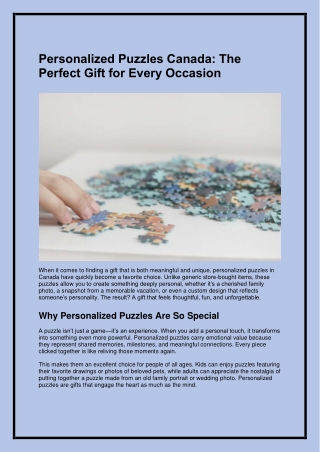 Personalized Puzzles Canada: The Perfect Gift for Every Occasion