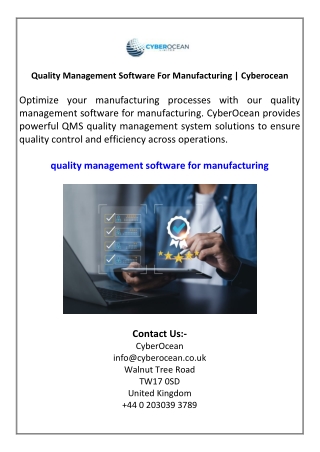 Quality Management Software For Manufacturing  Cyberocean