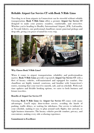 CT Airport Transportation Made Easy with Book N Ride Limo