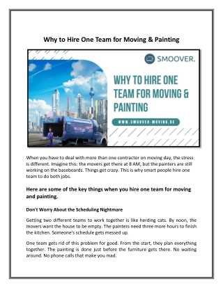 Why to Hire One Team for Moving & Painting