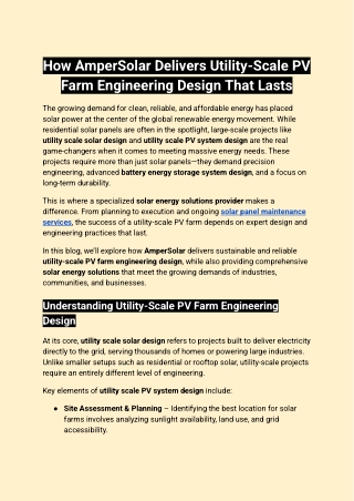 How AmperSolar Delivers Utility-Scale PV Farm Engineering Design That Lasts