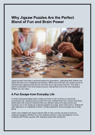 Why Jigsaw Puzzles Are the Perfect Blend of Fun and Brain Power