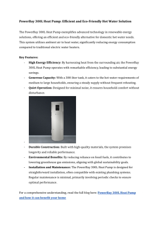 PowerBay 300L Heat Pump_ Efficient and Eco-Friendly Hot Water Solution