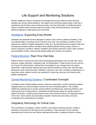 Life Support and Monitoring Solutions