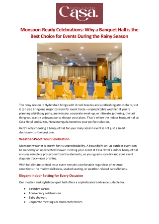 Monsoon-Ready Celebrations Why a Banquet Hall is the Best Choice for Events During the Rainy Season