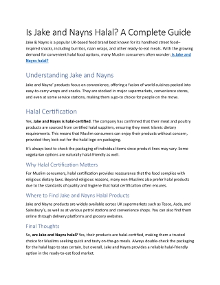 Is Jake and Nayns Halal