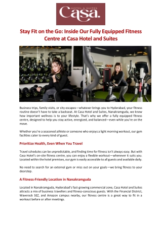 Stay Fit on the Go Inside Our Fully Equipped Fitness Centre at Casa Hotel and Suites