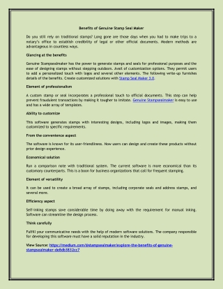 Benefits of Genuine Stamp Seal Maker