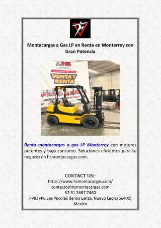 Montacargas a Gas LP en Renta en Monterrey con Gran Potencia