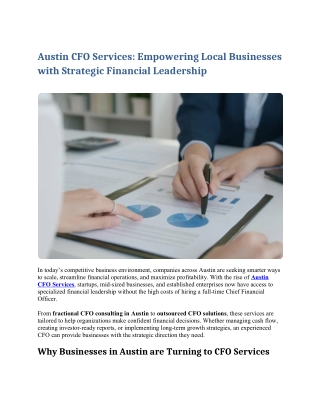 Austin CFO Services: Empowering Local Businesses with Strategic Financial Leader
