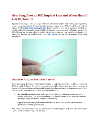 How Long Does an IUD Implant Last and When Should You Replace It
