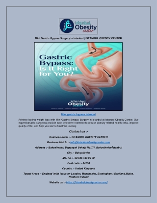 Mini Gastric Bypass Surgery in Istanbul | ISTANBUL OBESITY CENTER