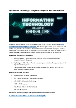 Information Technology Colleges in Bangalore with Fee Structure