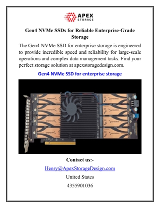 Gen4 NVMe SSDs for Reliable Enterprise-Grade Storage