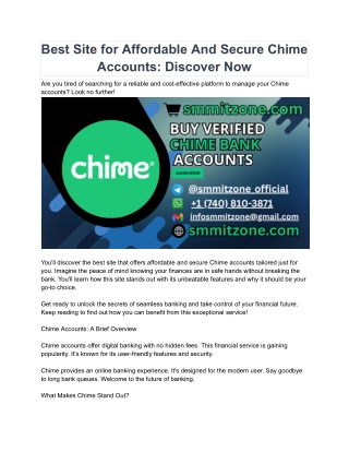 Best Site for Affordable And Secure Chime Accounts_ Discover Now