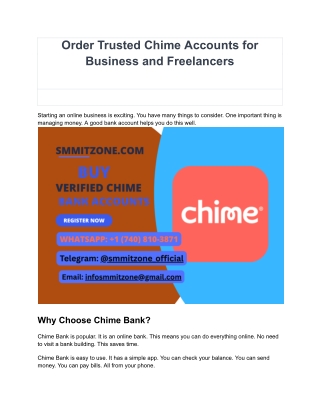 Order Trusted Chime Accounts for Business and Freelancers