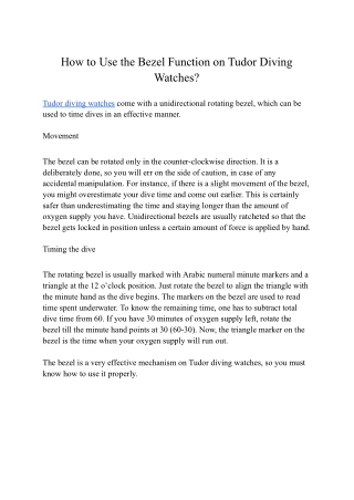 How to Use the Bezel Function on Tudor Diving Watches