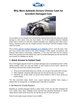 Adelaide Drivers Choose Cash for Accident Damaged Cars