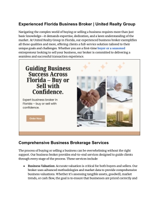 Experienced Florida Business Broker _ United Realty Group