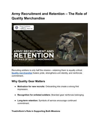 Army Recruitment and Retention – The Role of Quality Merchandise