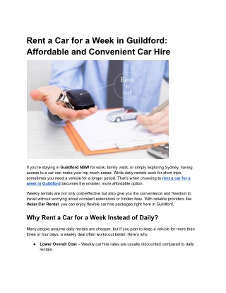 Rent a Car for a Week in Guildford: Affordable and Convenient Car Hire