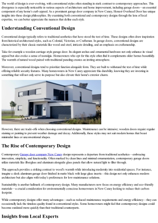 Comparing Conventional Versus Contemporary Designs With Input From Our Local Exp