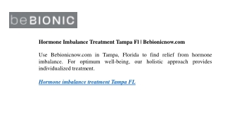 Hormone Imbalance Treatment Tampa Fl  Bebionicnow.com