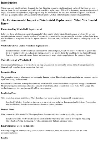 The Environmental Impact of Windshield Replacement: What You Should Know
