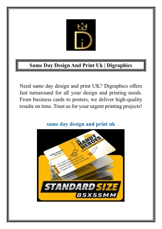 Same Day Design And Print Uk | Digraphics