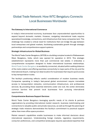 Global Trade Network How WTC Bengaluru Connects Local Businesses Worldwide